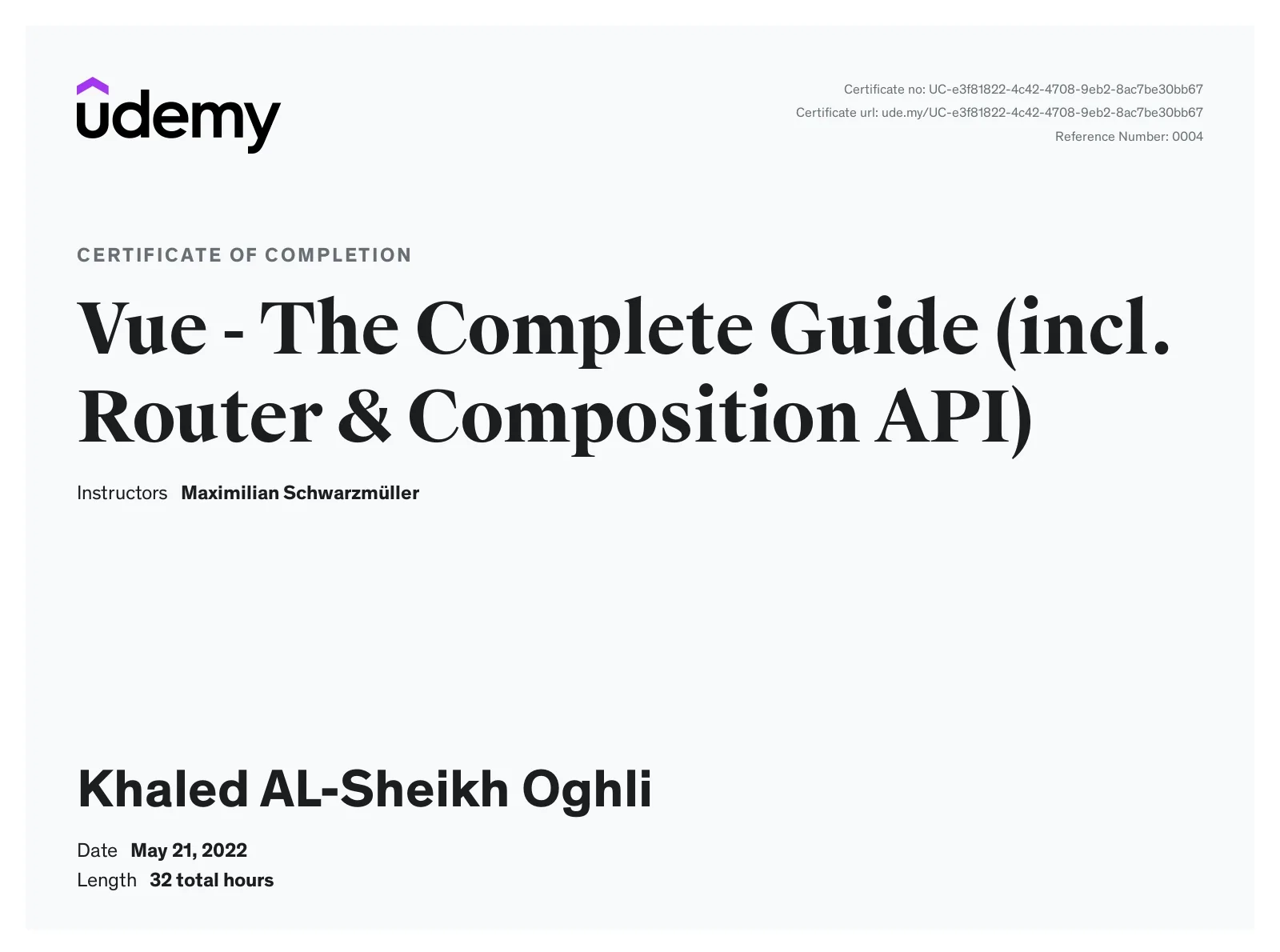 Vue - The Complete Guide Certificate