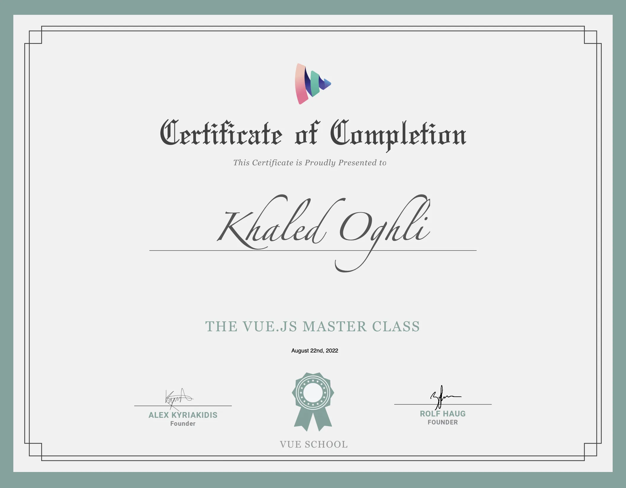The Vue js Master Class Certificate
