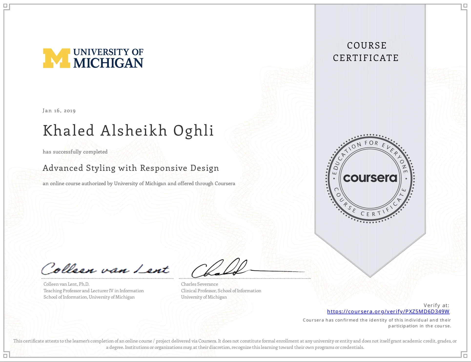 Advanced Styling with Responsive Design Michigan Certificate