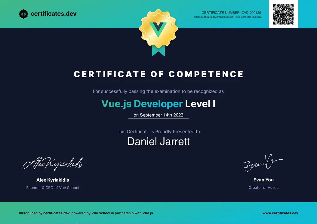 Vue Academy Certificate