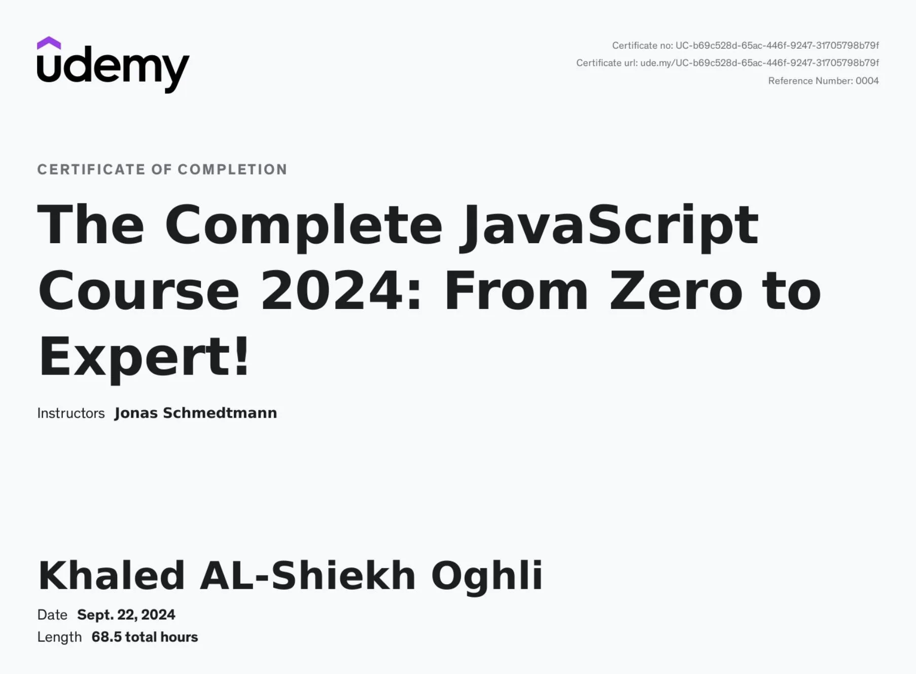 The Complete JavaScript Course 2024 Certificate