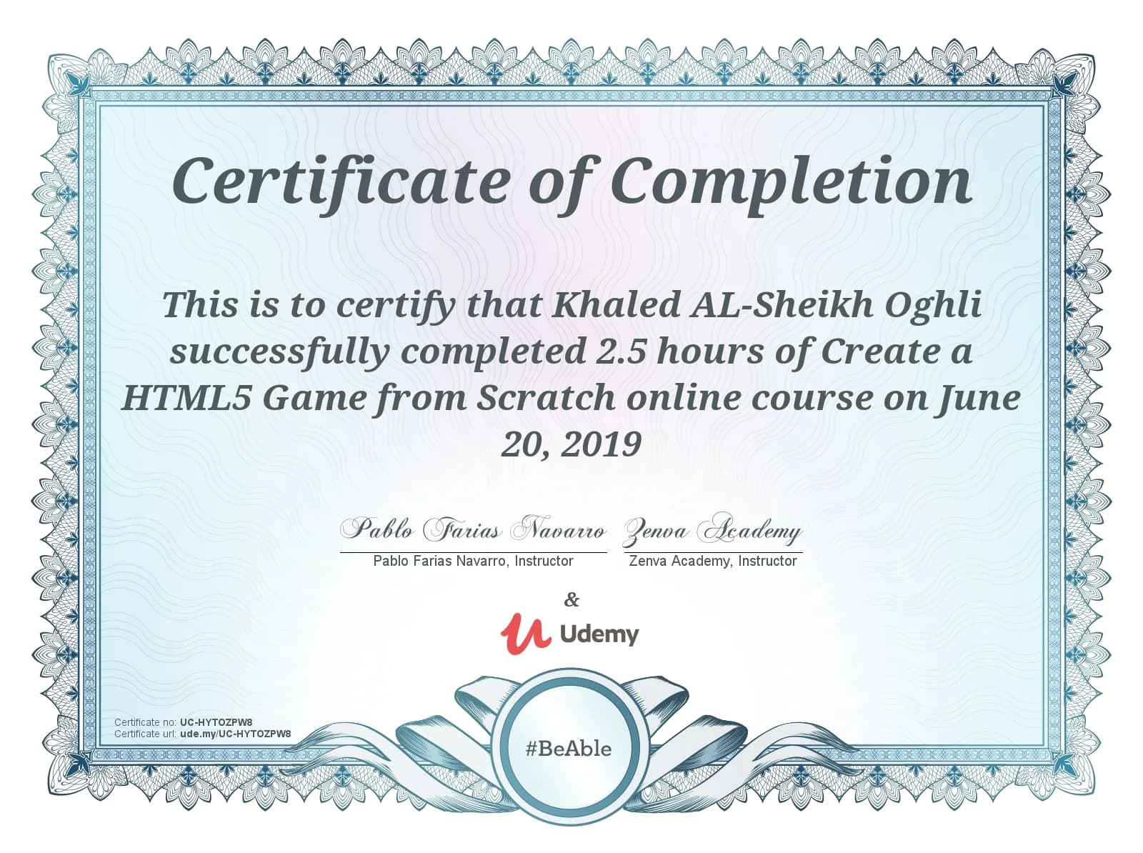 HTML5 Game from Scratch Certificate