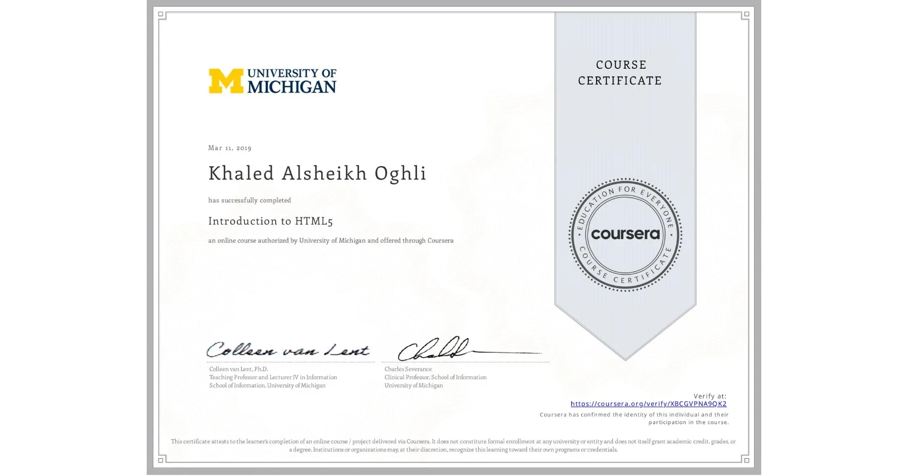 Introduction to HTML5 Michigan Certificate