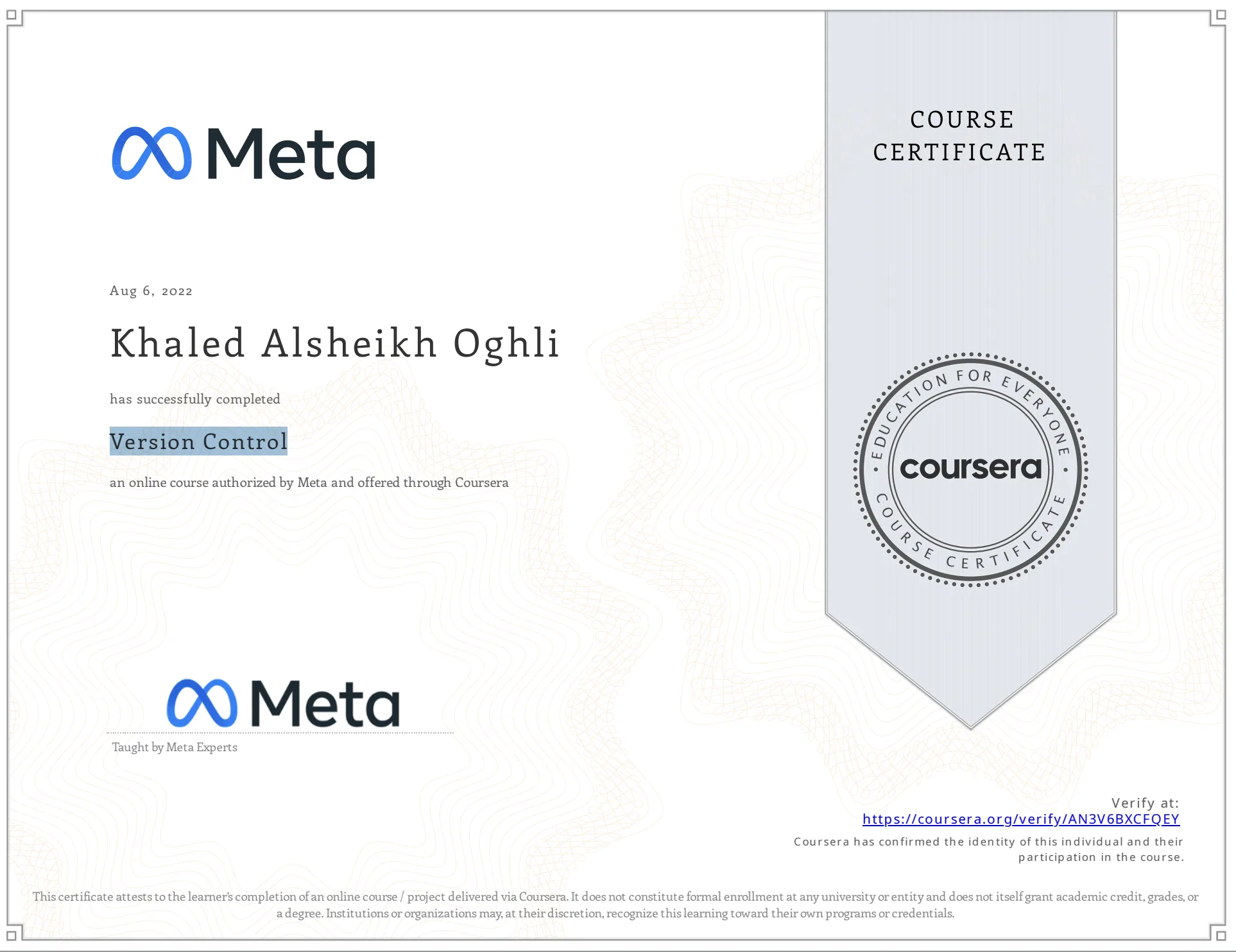 Version Control Meta Certificate